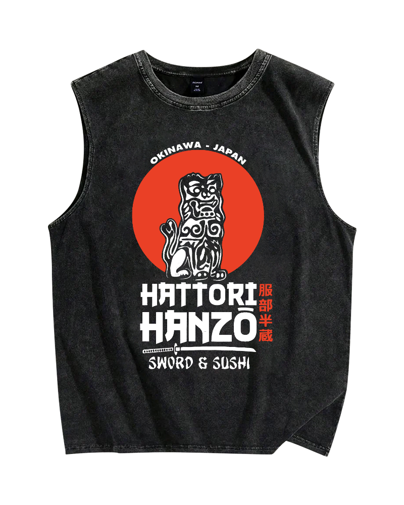 Retro Japanese Style Vintage Distressed Washed Tank Top
