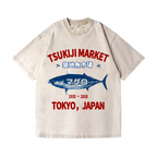 Tsukiji Market Tuna Fish Tokyo Japan Vintage Wash Japanese Design T-Shirt