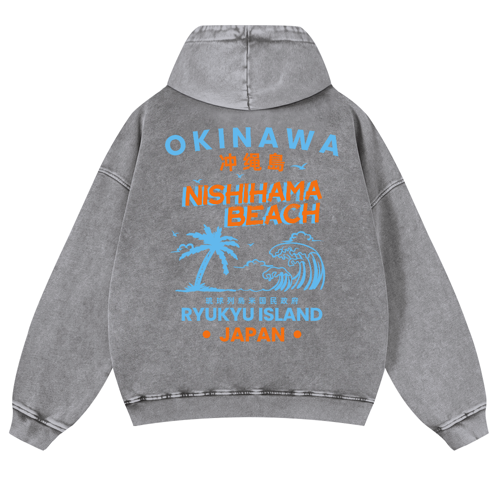 Okinawa Nishihama Beach Ryukyu Island Japan Vintage Washed Cotton Back Art Hoodie