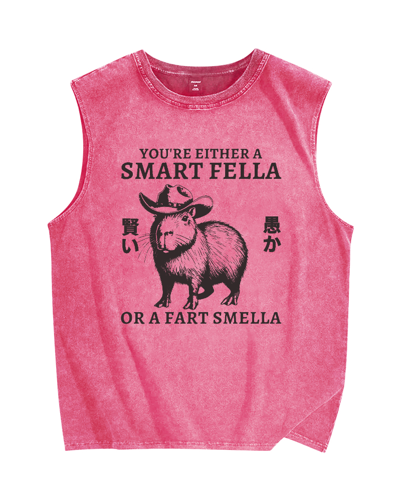 Smart Capybara Vintage Distressed Washed Tank Top