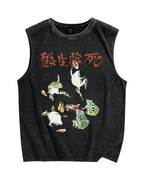 Drunk and Dreaming Frog, Japanese Style Vintage Distressed Washed Tank Top