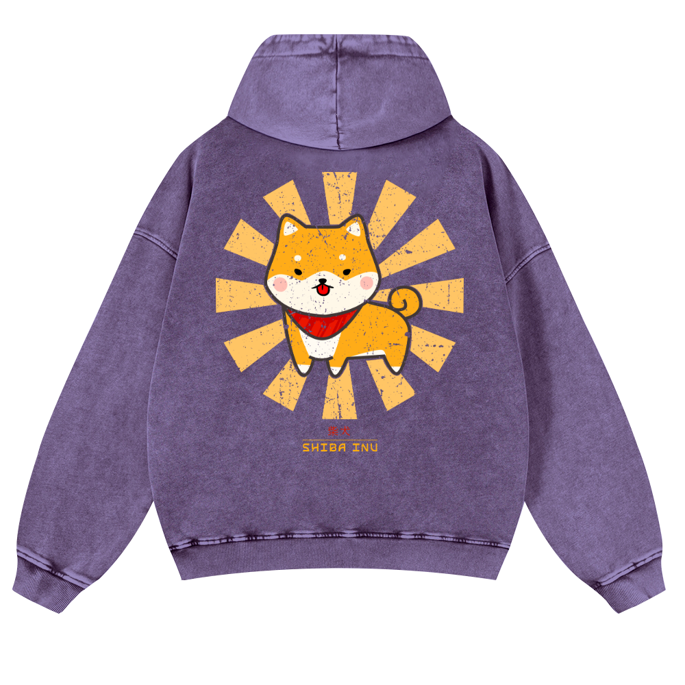 Shiba Inu Vintage Washed Cotton Back Art Hoodie