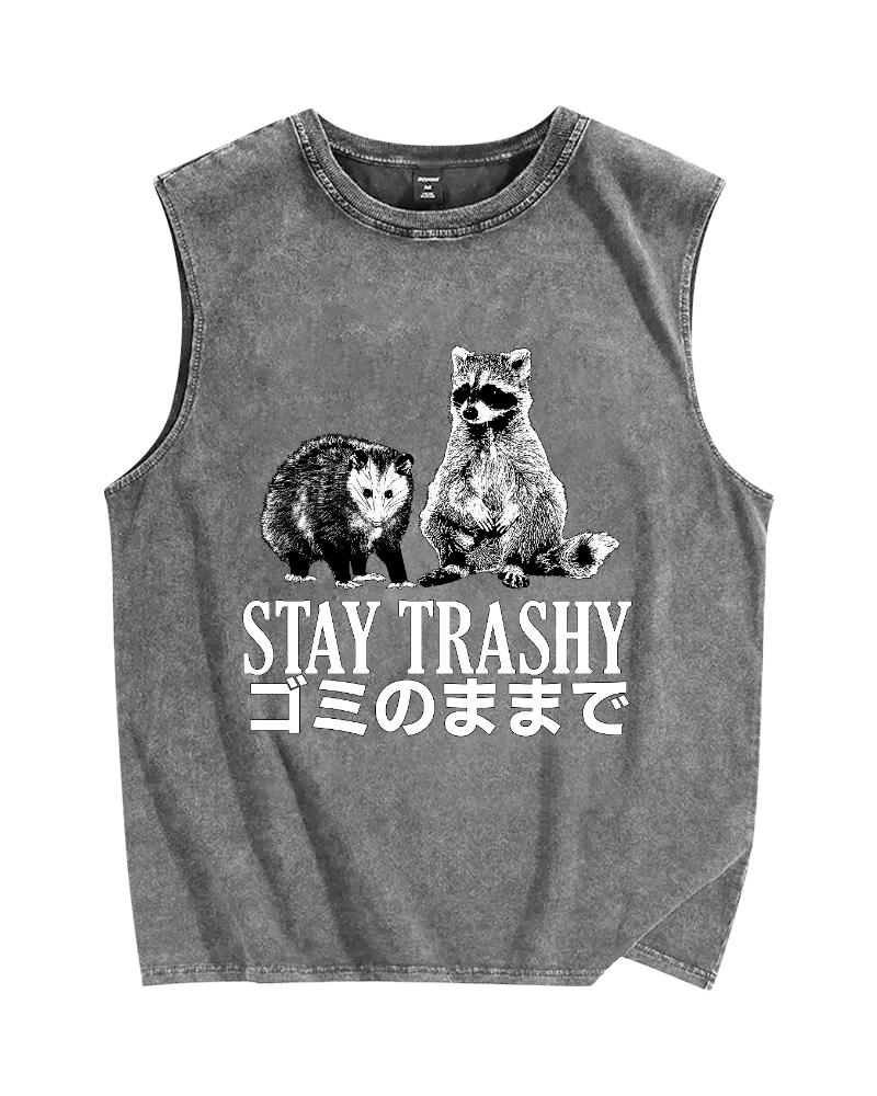 Stay Trashy Vintage Distressed Washed Tank Top