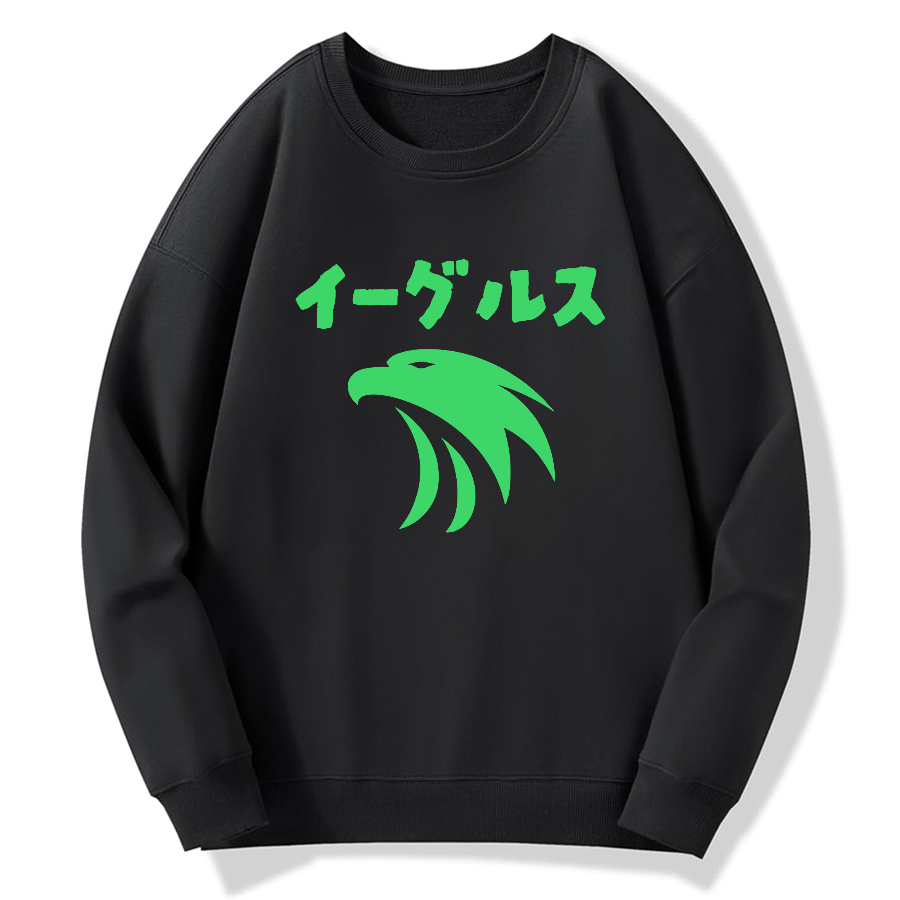 Japanese logo eagle Cotton Pullover Sweatshirt