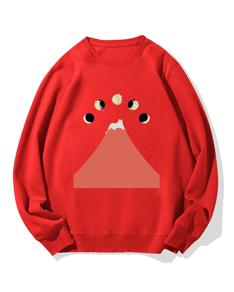 Fuji Mountain Cat Moon Cotton Sweatshirt