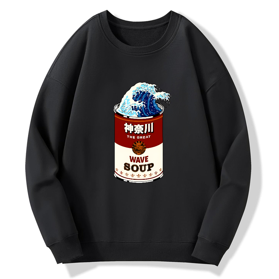 Kanagawa Retro Cotton Pullover Sweatshirt