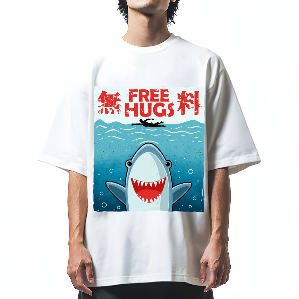 Free Shark Hug Cotton casual T-shirt