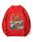 Ramen Monster at the Great Wave off Kanagawa Cotton Sweatshirt