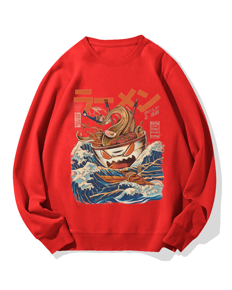 Ramen Monster at the Great Wave off Kanagawa Cotton Sweatshirt