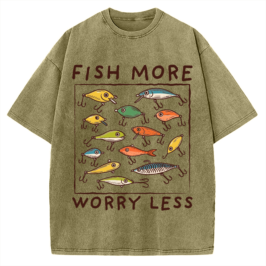 Unisex Fish More Worry Less Vintage Washed T-shirt