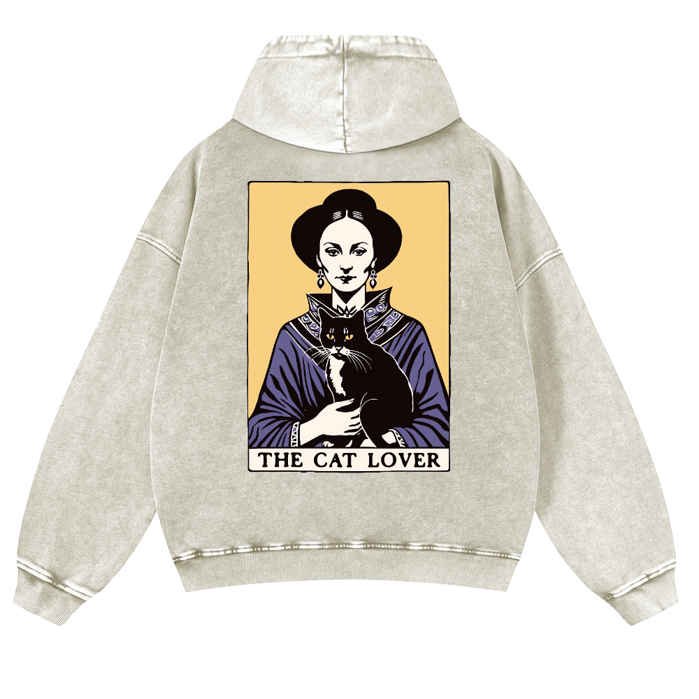 The Cat Lover Vintage Washed Cotton Back Art Hoodie