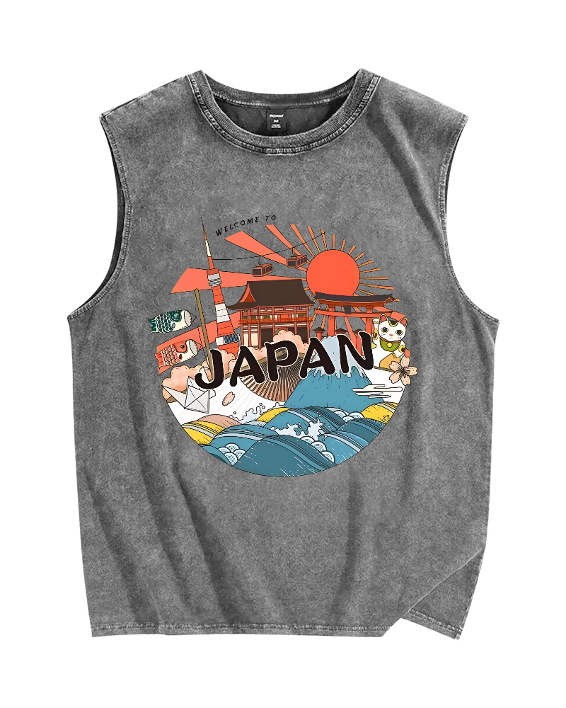 Welcome to Japan Poster Vintage Distressed Washed Tank Top