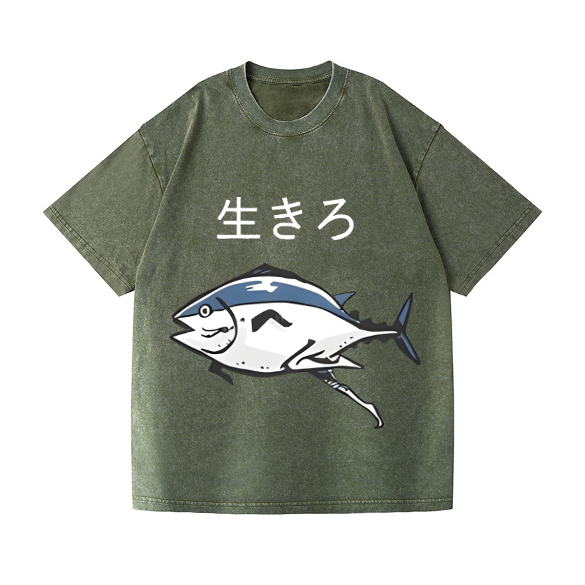 The Living Fish Vintage Wash Japanese Design T-Shirt
