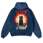 Black Cat Vintage Washed Cotton Back Art Hoodie