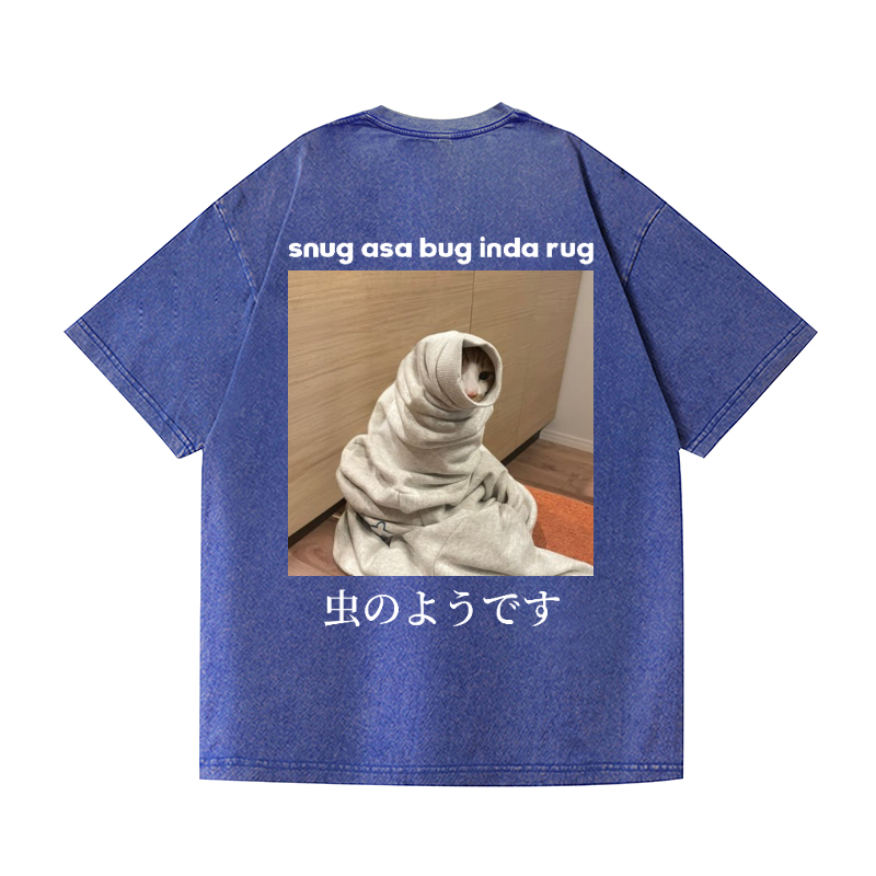 Snug Cat Vintage Wash Japanese Design Back Art T-Shirt