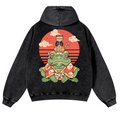 Cat And Frog Vintage Washed Cotton Back Art Hoodie