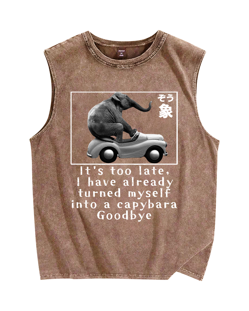 Funny elephant driving a car Vintage Distressed Washed Tank Top