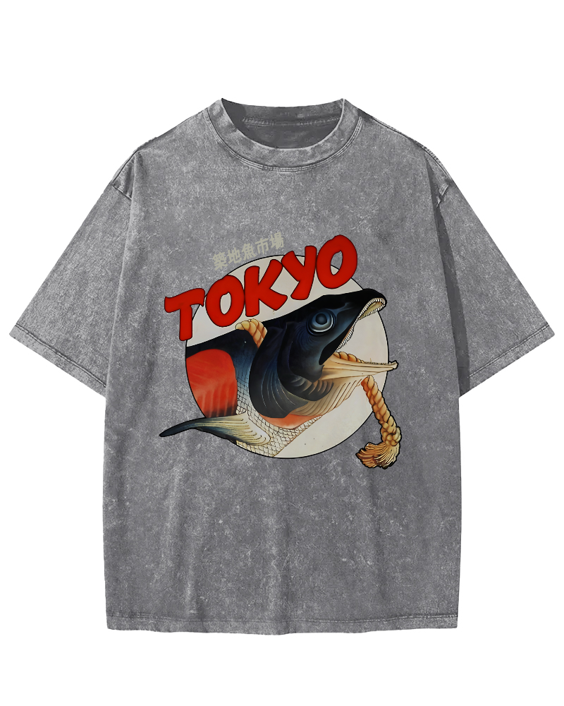 Tokyo Tsukiji Fish Market Vintage Washed T-shirt