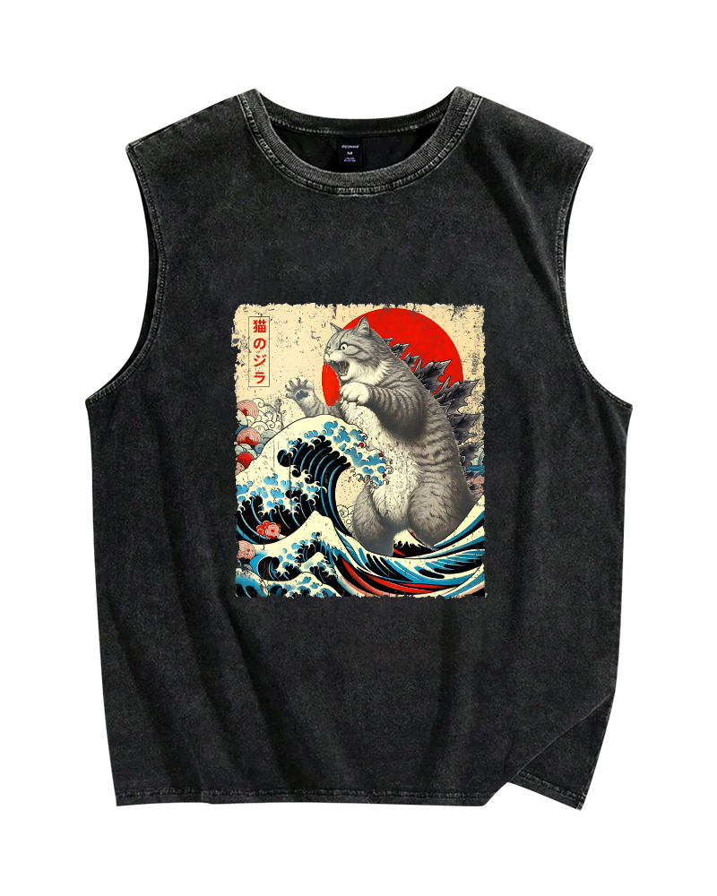 Catzila Vintage Distressed Washed Tank Top
