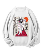 Japanese Samurai Girl Scenery Vintage Sakura Cotton Sweatshirt