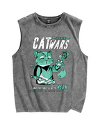 Cat Wars Vintage Distressed Washed Tank Top