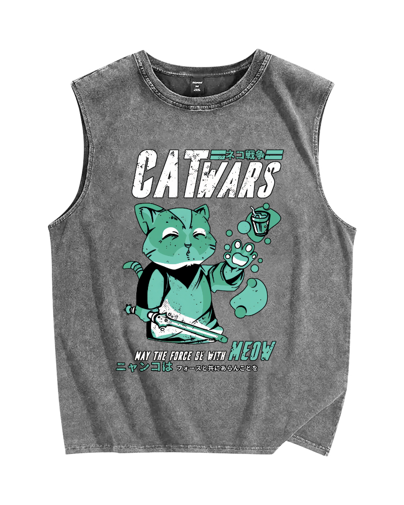 Cat Wars Vintage Distressed Washed Tank Top