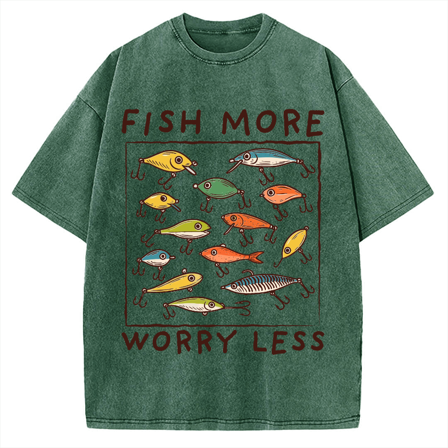 Unisex Fish More Worry Less Vintage Washed T-shirt