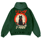 Black Cat Vintage Washed Cotton Back Art Hoodie