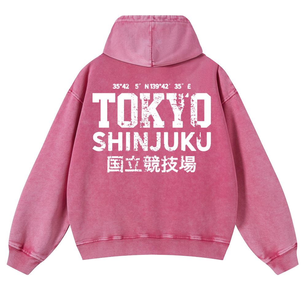Shinjuku Tokyo Vintage Washed Cotton Back Art Hoodie