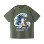 Ukiyoe Wave Cat Vintage Wash Japanese Design T-Shirt