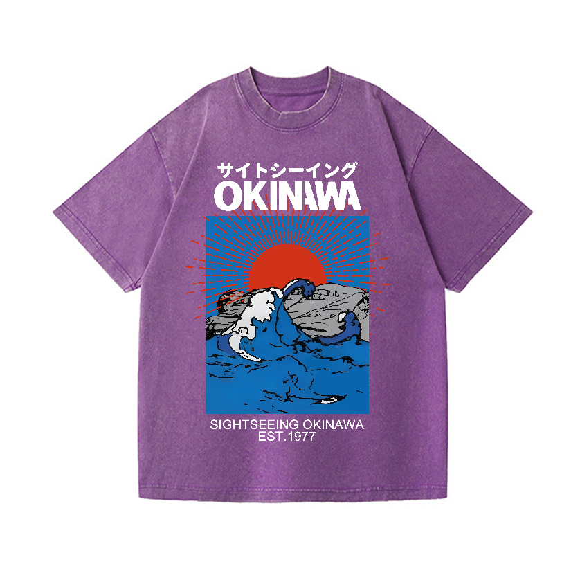 Okinawa Wave Vintage Wash Japanese Design T-Shirt