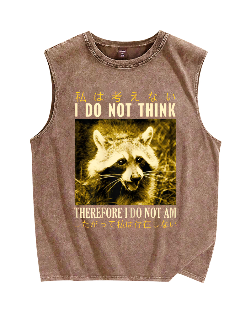 I don't think therefore i do not am Raccoon Vintage Distressed Washed Tank Top