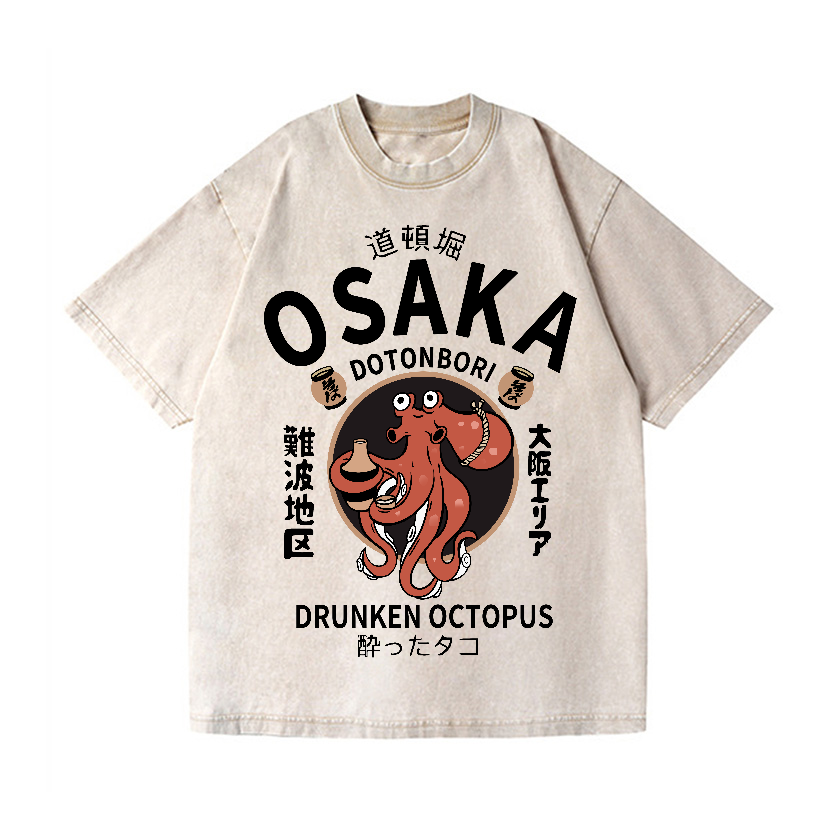 Osaka Dotonbori Drunken Octopus Vintage Wash Japanese Design T-Shirt