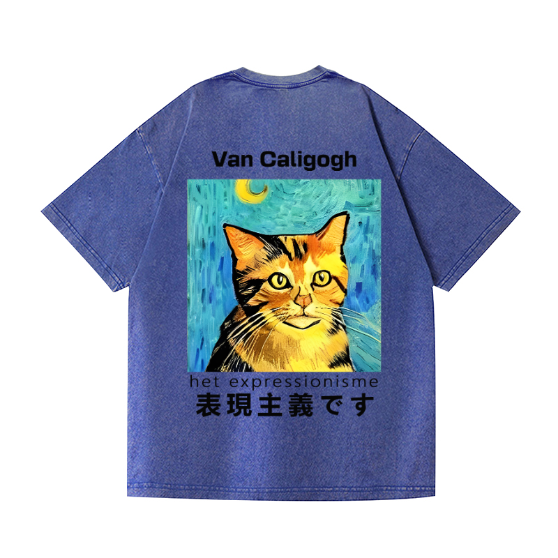 Cat Van Caligogh Vintage Wash Japanese Design Back Art T-Shirt