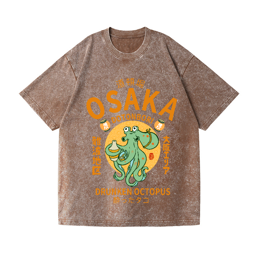 Osaka Dotonbori Drunken Octopus Vintage Wash Japanese Design T-Shirt