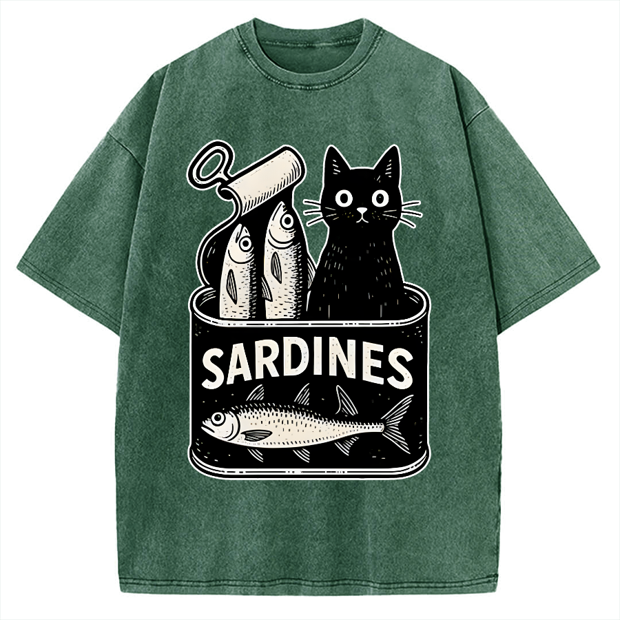 Cat And Canned Fish Vintage Washed T-shirt