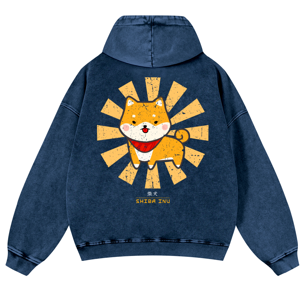 Shiba Inu Vintage Washed Cotton Back Art Hoodie