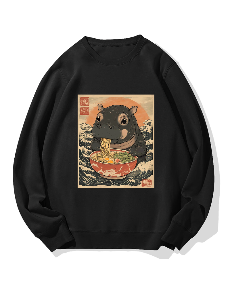 Hippo eating ramen Cotton Sweatshirt