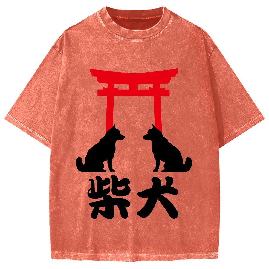 Shiba Dog Shrine Vintage Washed T-shirt