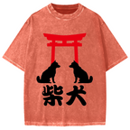 Shiba Dog Shrine Vintage Washed T-shirt