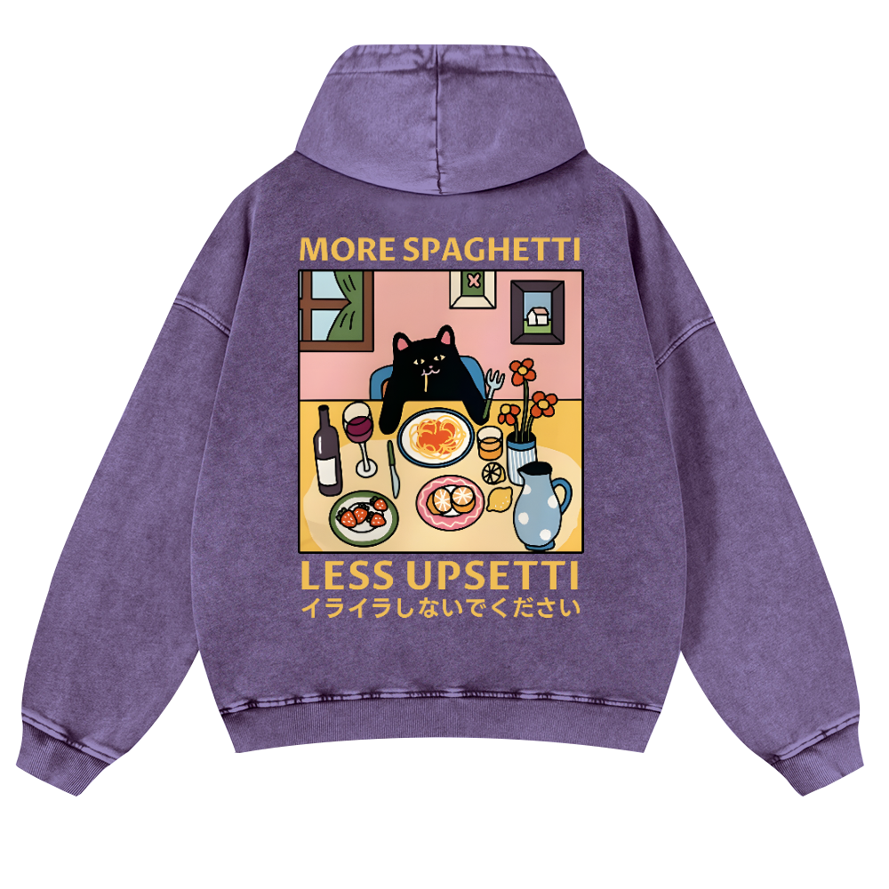 Spaghetti Cat Vintage Washed Cotton Back Art Hoodie