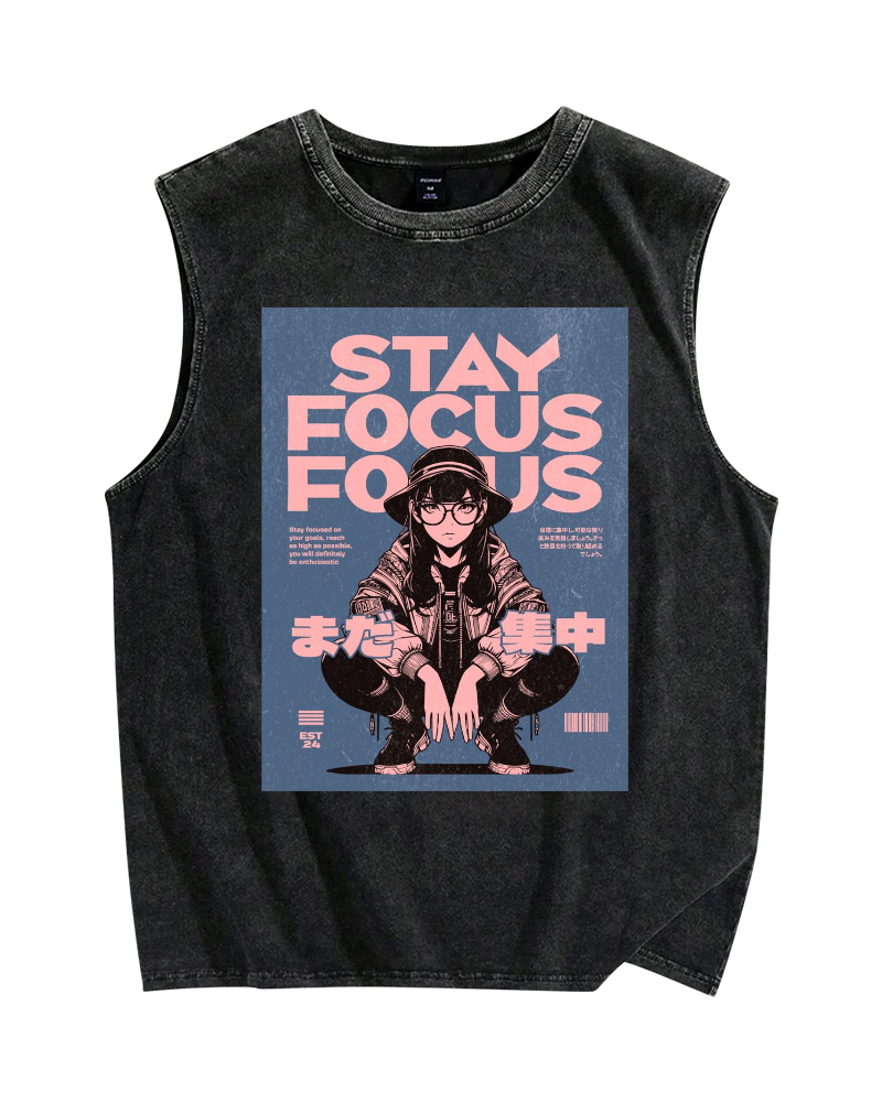 Stay Focus Vintage Distressed Washed Tank Top