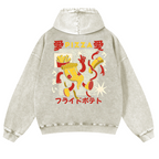 Japanese Pizza and French Fries Vintage Washed Cotton Back Art Hoodie