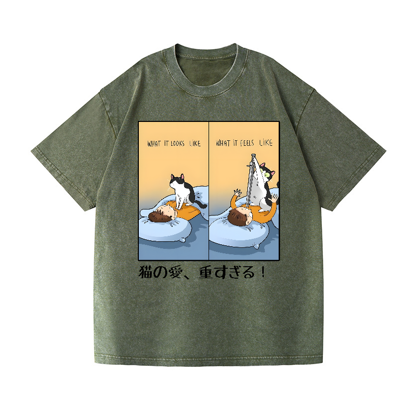 Cat Love Vintage Wash Japanese Design T-Shirt