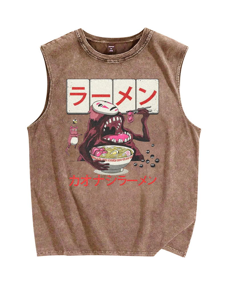 Japanese Anime No-Face Vintage Distressed Washed Tank Top