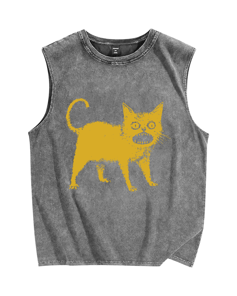 Horrible Japanese Cat Vintage Distressed Washed Tank Top