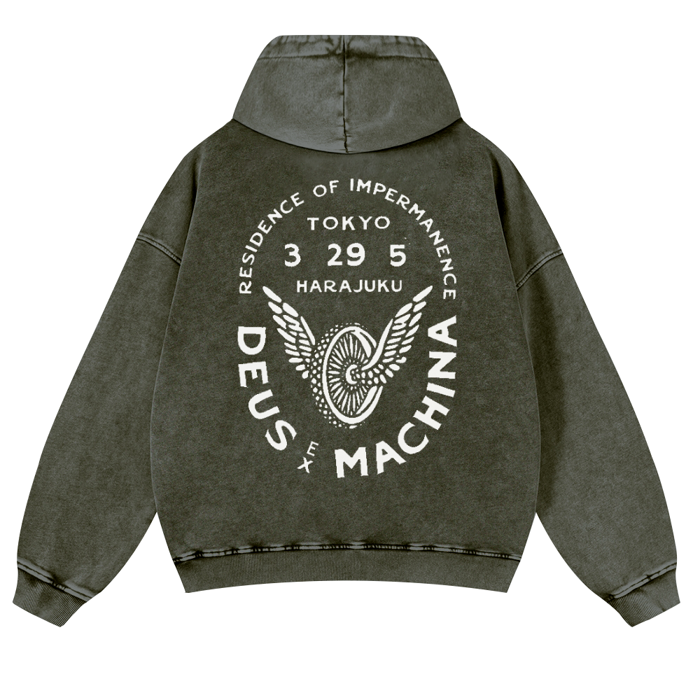 Harajuku Vintage Washed Cotton Back Art Hoodie