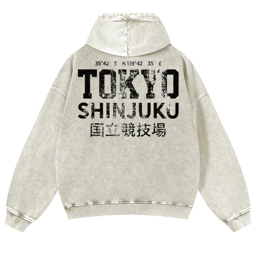 Shinjuku Tokyo Vintage Washed Cotton Back Art Hoodie