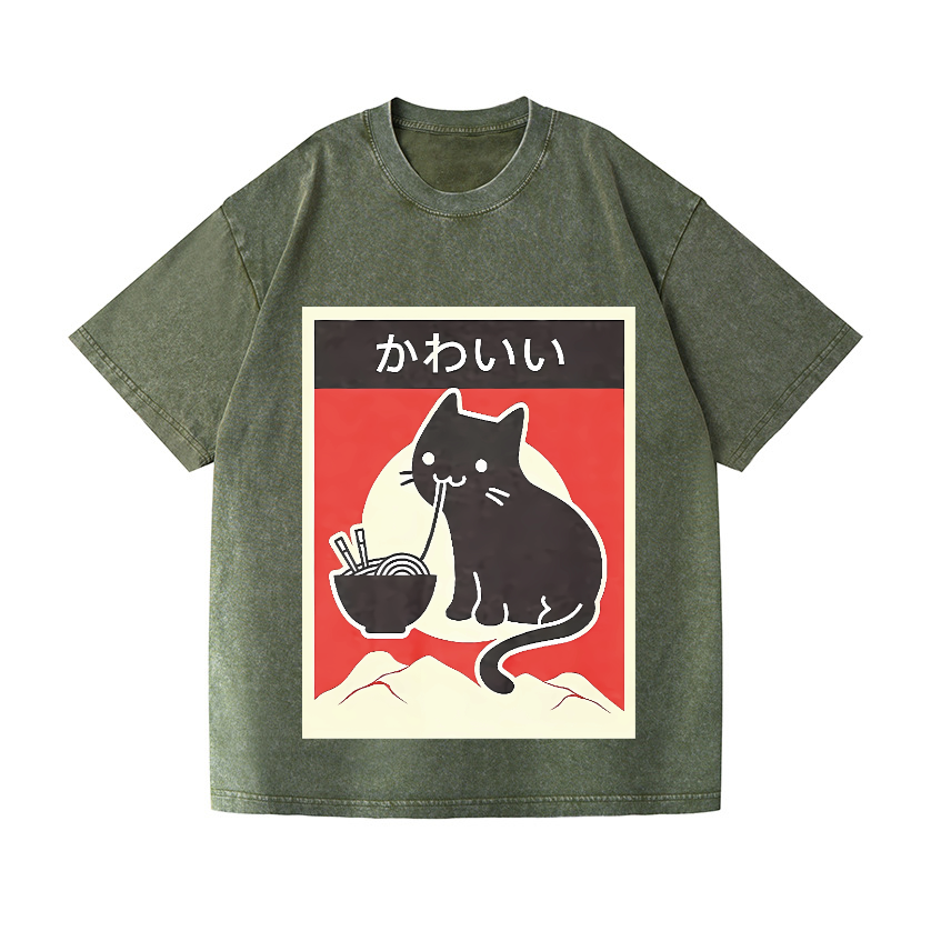 Ramen Cat Vintage Wash Japanese Design T-Shirt