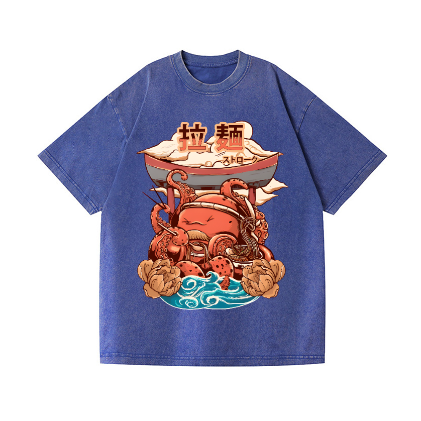 Ramen Octopus Vintage Wash Japanese Design T-Shirt